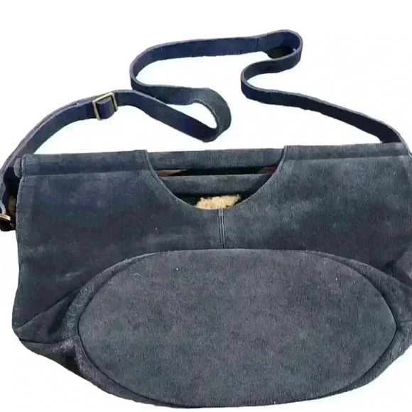 Anthropologie Lana Suede Blue/ Grey Crossbody Bag - Picture 2 of 6